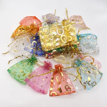100шт Подарочный пакет для смешивания Star Moon Rose Heart EID Рождественские Пакеты для упаковки свадебных подарков Сумки-саше на шнурке Сумка для хранения из органзы