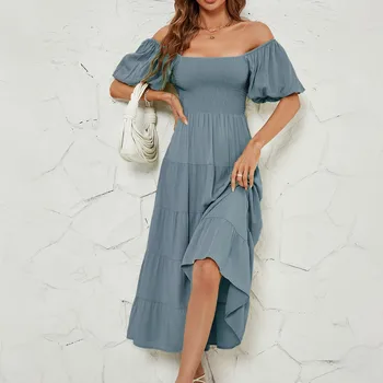 2023, Летнее длинное платье Макси, женское платье с пышными рукавами и открытой спиной, элегантные вечерние платья с квадратным вырезом для женщин, пляжный халат Vestido