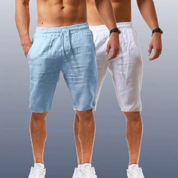 2023 Летние Новые мужские хлопчатобумажные льняные шорты и брюки Мужские Летние Дышащие однотонные льняные брюки для фитнеса Уличная одежда