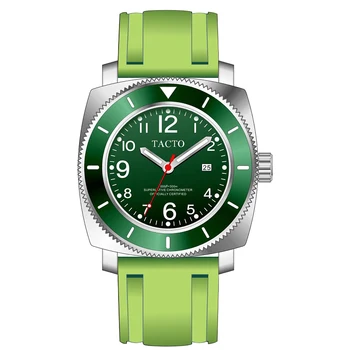 2023 Новые поступления, мужские часы, высококачественные кварцевые часы TACTO Japan, вращающиеся стальные часы, зеленый каучуковый ремешок, 30 м, водонепроницаемость AAA