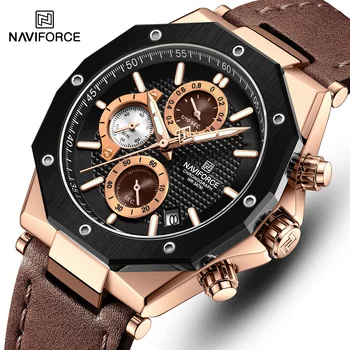 2023 Часы NAVIFORCE, Топовый люксовый бренд, спортивные мужские часы, кожаные Водонепроницаемые наручные часы с хронографом в деловой моде, Автоматическая дата
