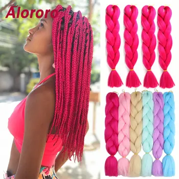 Alororo Розовые волосы для плетения Синтетическое наращивание волос для косичек 24 дюйма Красный Серебристый Зеленый Фиолетовый Чистый цвет Гигантская коса для волос
