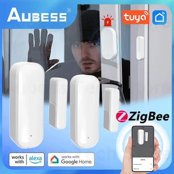 AUBESS Дверной датчик Tuya Детектор открывания дверного окна ZigBee Система охранной сигнализации 
