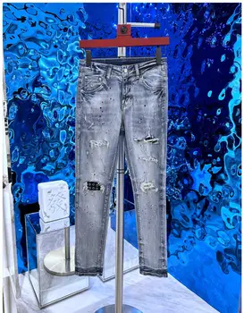 B02746 Модные мужские джинсы 2023 для подиума, роскошный известный бренд, европейский дизайн, мужская одежда в стиле вечеринок