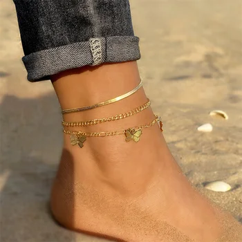 IFMIA, комплект женских ножных браслетов с цепочкой-бабочкой в богемном стиле, модный многослойный ножной браслет для девочек, пляжные украшения