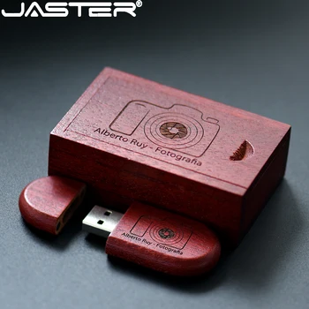 JASTER USB Флэш-накопители Красного дерева Memory Stick ореховый деревянный ящик Pen drive Бесплатный Пользовательский Логотип Pendrive 64GB 32GB 16GB Свадебный подарок