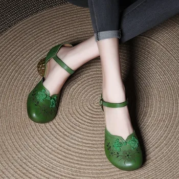 Johnature/ женские летние босоножки из натуральной кожи в стиле ретро; новинка 2023 года; Удобная обувь ручной работы на высоком каблуке с круглым носком;