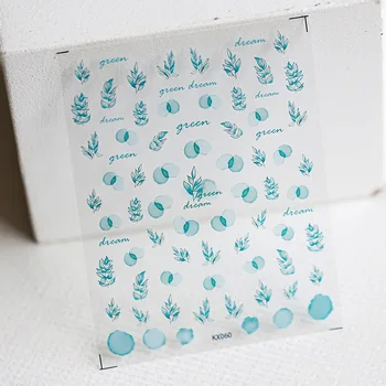 KX060 Наклейки для ногтей в виде зеленых листьев, Самоклеящиеся слайдеры, наклейки для дизайна ногтей, наклейки для маникюра.