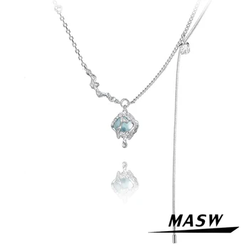 MASW Оригинальный дизайн Ожерелье Ocean Blue Tear для женщин Senior Sense Высококачественная Латунная цепочка Ожерелье Ювелирный подарок 2023 года