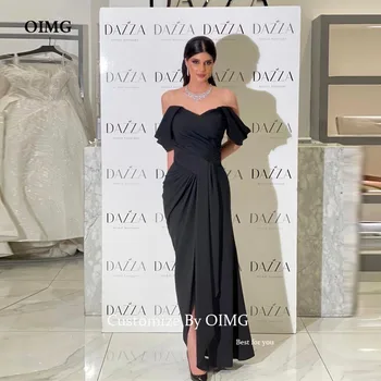 OIMG Черные вечерние платья русалки с открытыми плечами в арабском Дубайском стиле из стрейч-атласа с разрезом для официальных вечеринок, выпускных вечеров, торжественных мероприятий