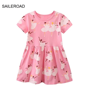 SAILEROAD от 2 до 7 лет 2023 Новая Хлопковая Летняя Детская одежда Принцессы Розовые платья с коротким рукавом Детская Одежда для девочек