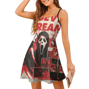 Wazzup Scream Какой твой любимый фильм ужасов Женское платье на бретелях Графическая экзотическая женская одежда Юмор Графические платья для каникул