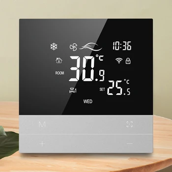 Wi-Fi Регулятор температуры с сенсорным ЖК-экраном, интеллектуальное беспроводное приложение для управления кондиционером / голосовой контроллер Tuya для Google Home