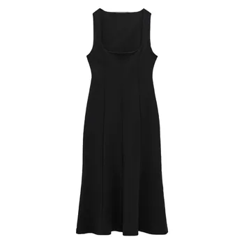 Zach AiIsa/ весеннее новое женское высококачественное универсальное темпераментное платье с круглым вырезом на талии и широким плечевым ремнем на миди-ремне