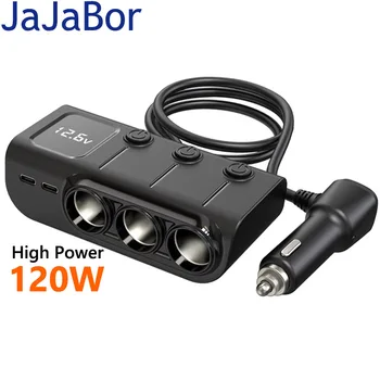 Автомобильное зарядное Устройство JaJaBor 2 Типа C PD 36 Вт 3 USB 3 Отверстия для прикуривателя Быстрое определение напряжения зарядки Адаптер высокой мощности мощностью 120 Вт