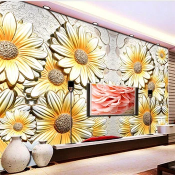 бейбехан Пользовательские Фотообои 3D Рельефный Цветок Хризантема Фреска Фон Стены Современные Простые Обои Для Гостиной