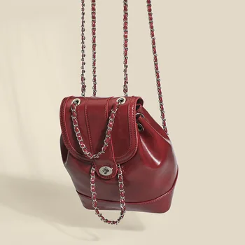 Брендовый дизайнерский женский рюкзак из искусственной лакированной кожи с модной цепочкой, маленькая школьная сумка-ведерко, дорожная сумка на шнурке