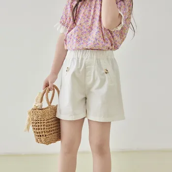 Весенне-летние повседневные шорты для девочек, детские брюки, однотонные шорты с эластичной резинкой на талии на пуговицах янтарного цвета