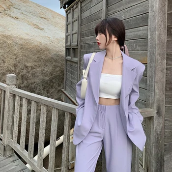 Весенне-летний женский костюм, куртка с длинными рукавами + брюки, модный элегантный деловой повседневный фиолетовый костюм, новинка 2023 года