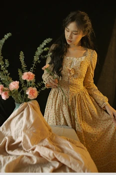 Весенне-осеннее женское платье с романтической масляной росписью в стиле рококо в винтажном стиле прерий, тонкие хлопковые платья Макси