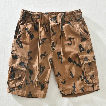 Винтажные уличные шорты-карго, мужской объемный пошив, уличная одежда с буквенным принтом в стиле хип-хоп, повседневные короткие брюки