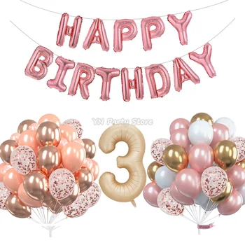 Воздушные шары для украшения дня рождения, буквы из розового золота, номер Душа ребенка, Свадебный декор, Фольга, латекс, Конфетти, Воздушные шары, вечеринка для детей и взрослых