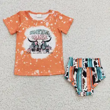 Горячая распродажа Одежды оранжевого цвета RTS Для новорожденных девочек, комплекты одежды для малышей в западном стиле