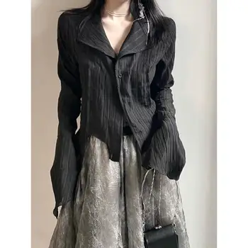 Готический стиль черной рубашки, Темная эстетичная блузка, женская нестандартная дизайнерская одежда, одежда в стиле эмо, топы в стиле гранж, Y2k 2023, Новинка