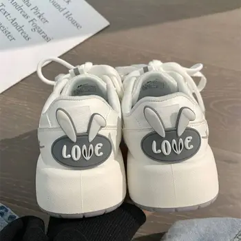 Декоративные белые туфли с заячьими ушками Kawaii, Корейские модные кроссовки, новинка весны 2023, универсальная студенческая повседневная милая обувь на платформе