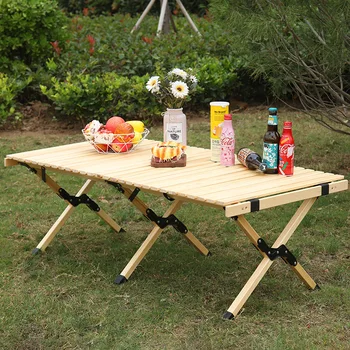 Деревянный стол для кемпинга, складной переносной стол для барбекю в стиле яичного рулета, устойчивый стол для барбекю из массива дерева, уличная мебель для пикника с барбекю