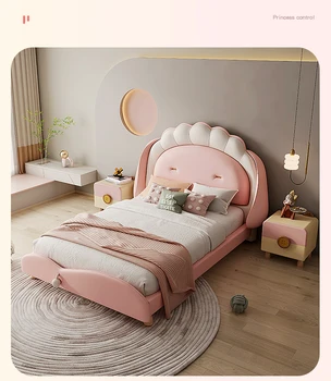 Детская кровать из цельного дерева, кровать принцессы для девочек, современная светлая спальня в роскошном стиле, отдельная комната для девочек, спальный артефакт, розовый si