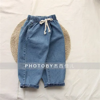 Детская одежда Детские брюки в корейском стиле Весна и лето Новые повседневные джинсы с эластичной резинкой на талии для мальчиков и девочек