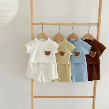 Детские шорты с короткими рукавами, тонкий комплект для мальчиков и девочек, летняя Новая модная хлопковая удобная домашняя одежда