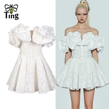 Дизайнер Tingfly, высококачественные вечерние платья с вырезом лодочкой, тонкие вечерние платья трапециевидной формы, женские летние платья для выпускного вечера в бутике Elbise белого цвета