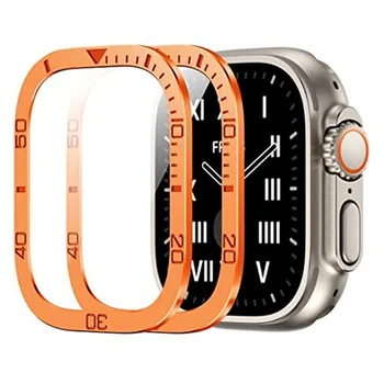 Для Apple Watch Ultra 49 мм Защитная пленка для экрана Металлическая рамка из алюминиевого сплава + закаленное стекло высокой четкости iWatch Series 8 49 мм Аксессуары