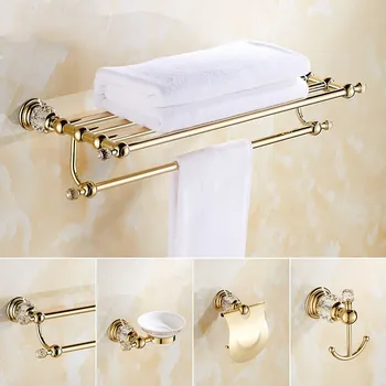 Европейская вешалка для полотенец с золотым кристаллом Золотой Набор Аксессуаров для ванной комнаты из нержавеющей Стали SW967