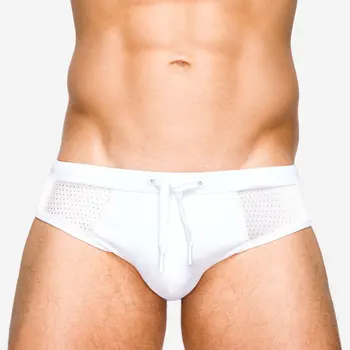 Европейские и американские мужские белые плавки из нейлоновой сетки, летние полупрозрачные Сексуальные пляжные шорты для плавания с подкладкой