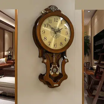 Европейский стиль Ретро Креативные настенные часы для гостиной Деревянные часы с маятником Американские Декоративные Кварцевые часы Home Modern