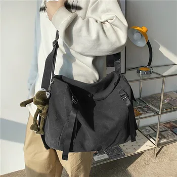 Женская сумка-тоут, большая вместительная однотонная холщовая повседневная школьная сумка для женщин, простая дизайнерская сумка для покупок через плечо