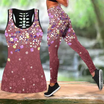 Женский костюм для йоги с графическим цветочным 3D принтом, тонкие леггинсы для тренировок, штаны для йоги, майка, спортивный костюм для йоги