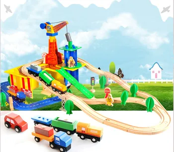 [Забавно]  Деревянная сборка своими руками, имитирующая модель поезда, башенный кран, автомобили, строительные блоки, развивающие игрушки, лучший подарок на день рождения для ребенка