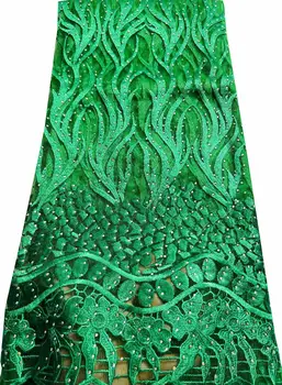 Зеленые ткани из новейших африканских кружев, Вышитая Африканская французская кружевная ткань, Дешевая Африканская французская сетчатая тюлевая ткань YTY001