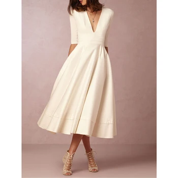 Зимне-осеннее платье, новинка 2019, повседневное, плюс размер, элегантное бальное платье, вечерние платья, женское сексуальное длинное белое винтажное платье с V-образным вырезом