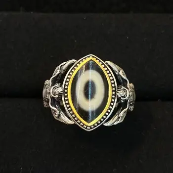 Кольцо из тибетской небесной бусины с идеальным внешним видом и изысканной серебряной инкрустацией в этническом стиле в стиле ретро с расширенными ощущениями Кольцо Кольцо