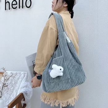 Корейская версия модной вельветовой сумки через плечо с милым рисунком кролика, плюшевые повседневные сумки для покупок большой емкости для женщин