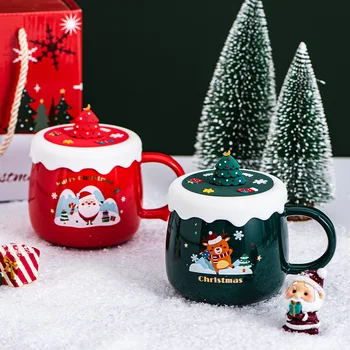 Креативная высококлассная керамическая кофейная кружка с крышкой, мультяшная милая бытовая чашка для воды, Рождественская подарочная чашка, оптовые кружки