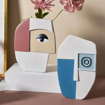 Креативность Керамическая ваза для сухих цветов Скандинавский обеденный стол Украшение дома Вазы в форме лица для гостиной Художественное абстрактное украшение