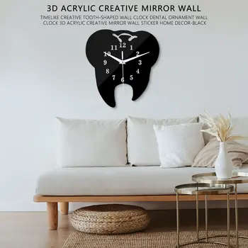 Креативные настенные часы в форме зуба, напоминающие время, Стоматологический орнамент, Настенные часы, 3D Акриловая Креативная Зеркальная наклейка на стену, Домашний декор-Черный