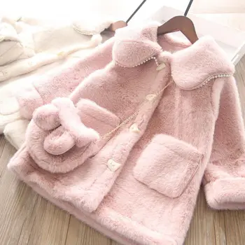 Куртка для девочек 3-10 лет, осенне-зимнее теплое пальто из искусственного меха для девочек, Рождественская верхняя одежда принцессы, Милая Плюшевая детская одежда