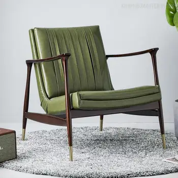 Легкий Роскошный Скандинавский Односпальный диван-кресло в американском стиле, простая Современная спальня, искусственная кожа, подлокотник из массива дерева, Повседневное кресло